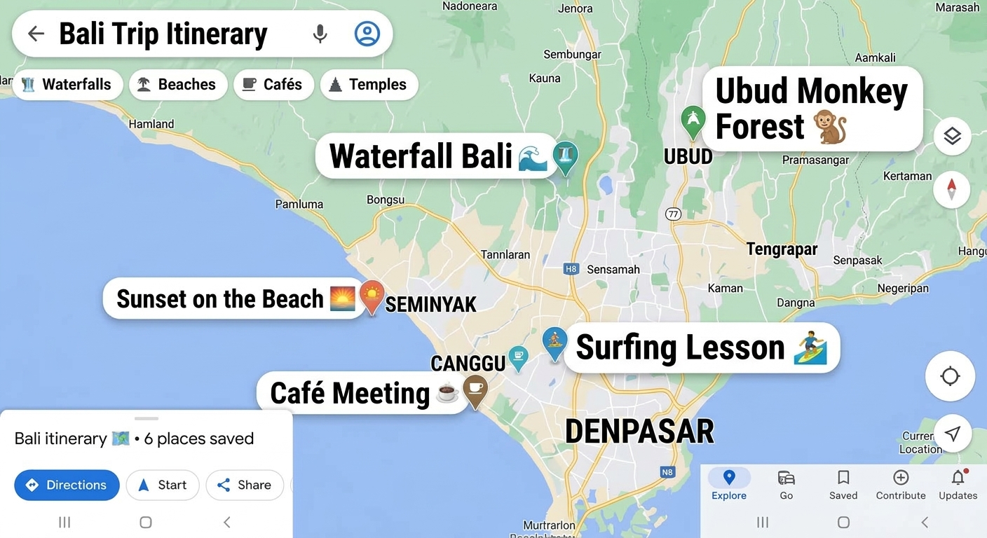 Map showing live solo traveler activities happening nearby in Canggu, Bali